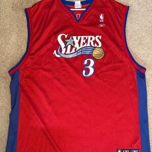 Reebok Sixers Red and Blue Basketball Jersey